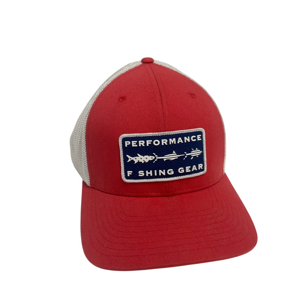 Performance Fishing Gear Trucker Hat Red‎ White Mesh Patch Fishing Logo